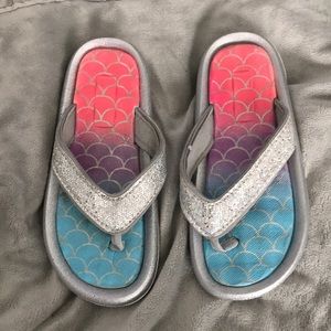 Silver mermaid flip flops